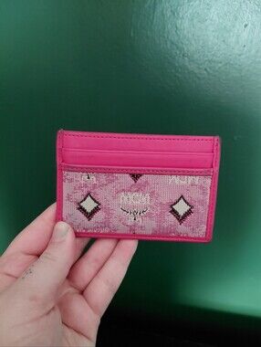 MCM Veritas Vintage Monogram Pink Cardholder Wallet Leather Jacquard